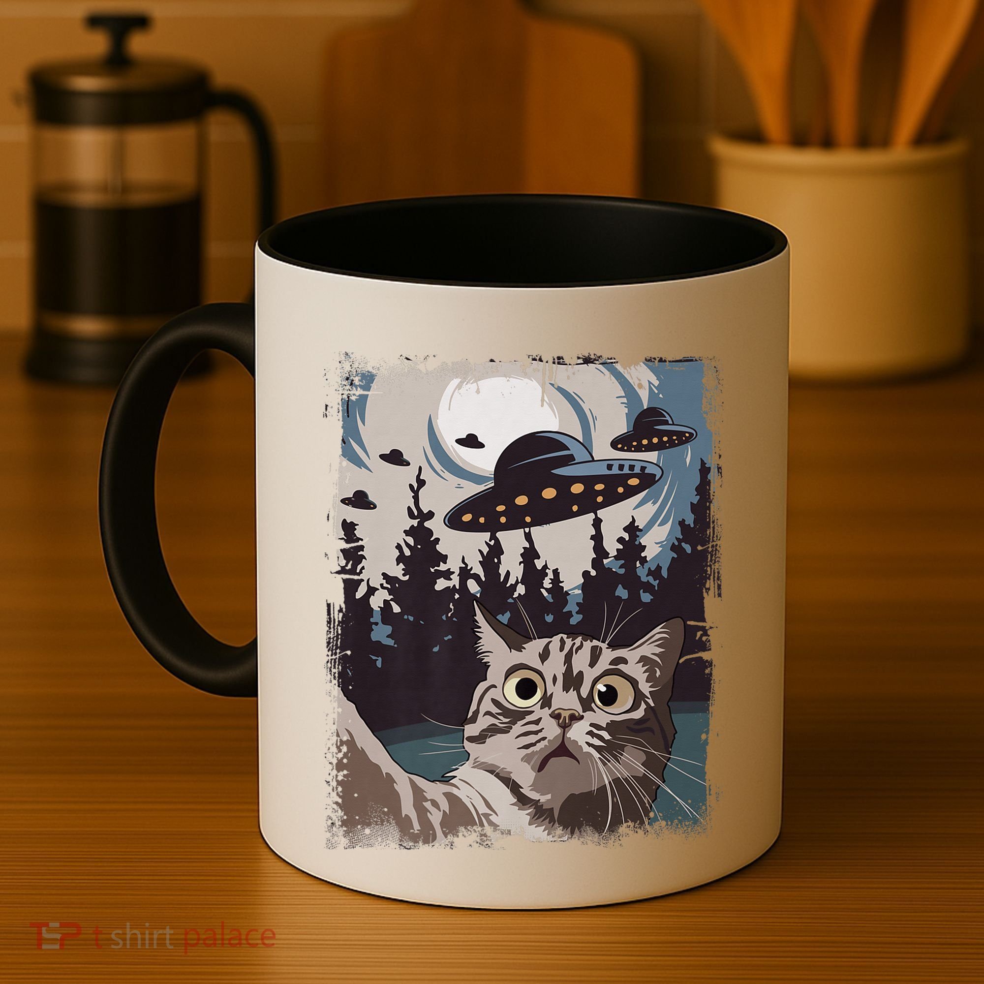 Cat Selfie With Ufo Alien Funny Cat Graphic Coffee Mug