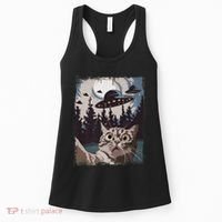 Cat Selfie With Ufo Alien Funny Cat Graphic Women's Tank Top thumb 0