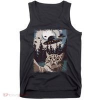 Cat Selfie With Ufo Alien Funny Cat Graphic Tank Top thumb 0