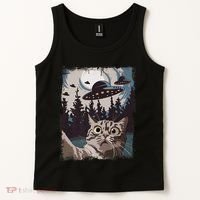 Cat Selfie With Ufo Alien Funny Cat Graphic Tank Top thumb 2