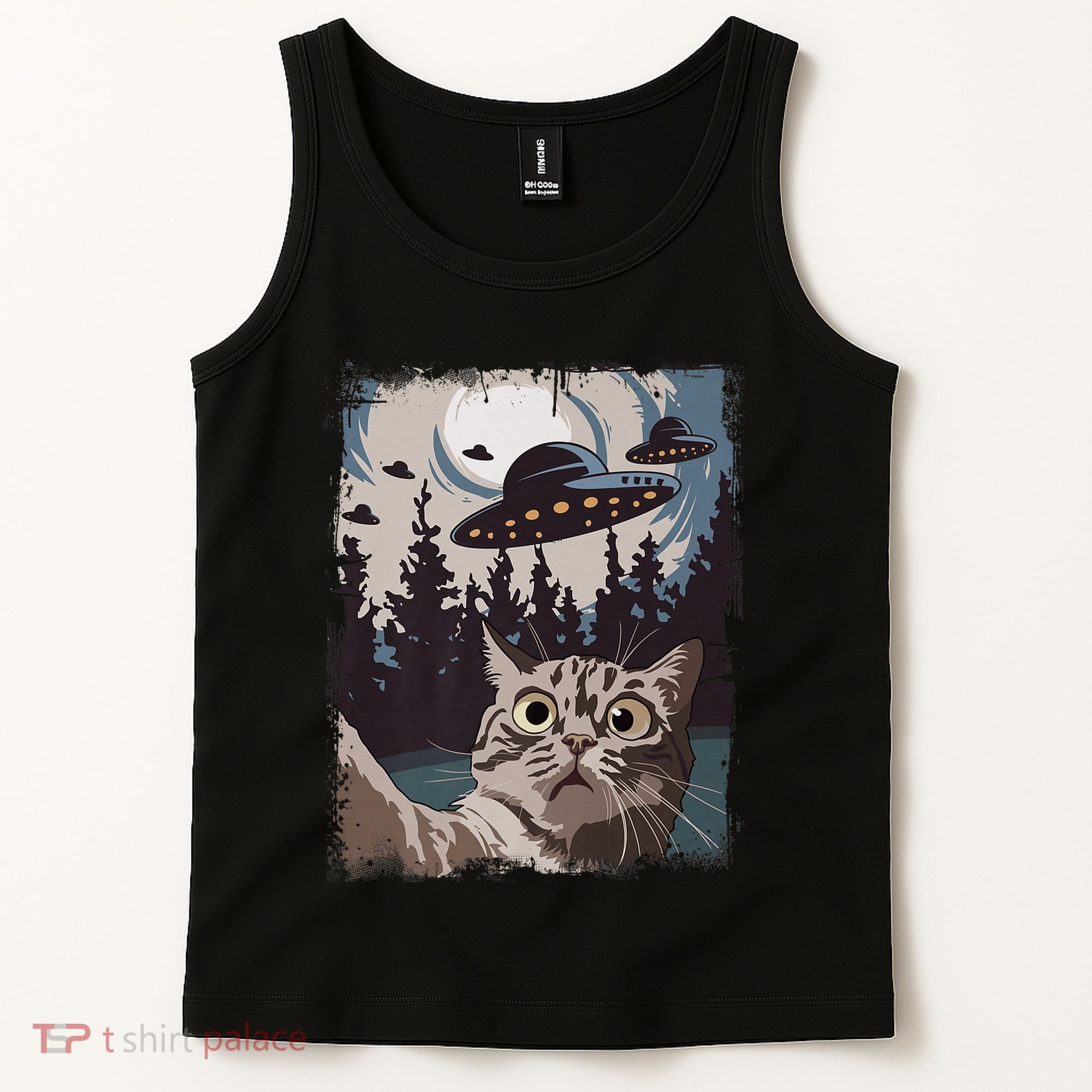 Cat Selfie With Ufo Alien Funny Cat Graphic Tank Top