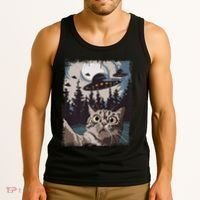 Cat Selfie With Ufo Alien Funny Cat Graphic Tank Top thumb 3