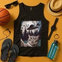 Cat Selfie With Ufo Alien Funny Cat Graphic Tank Top thumb 4
