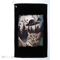Cat Selfie With Ufo Alien Funny Cat Graphic Golf Towel thumb 0