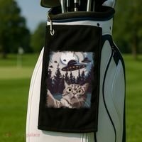 Cat Selfie With Ufo Alien Funny Cat Graphic Golf Towel thumb 2