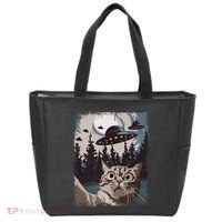Cat Selfie With Ufo Alien Funny Cat Graphic Tote Bag thumb 0