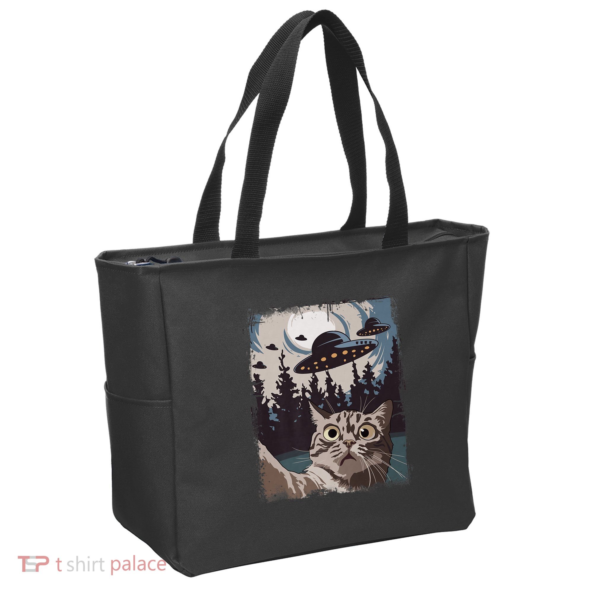 Cat Selfie With Ufo Alien Funny Cat Graphic Tote Bag