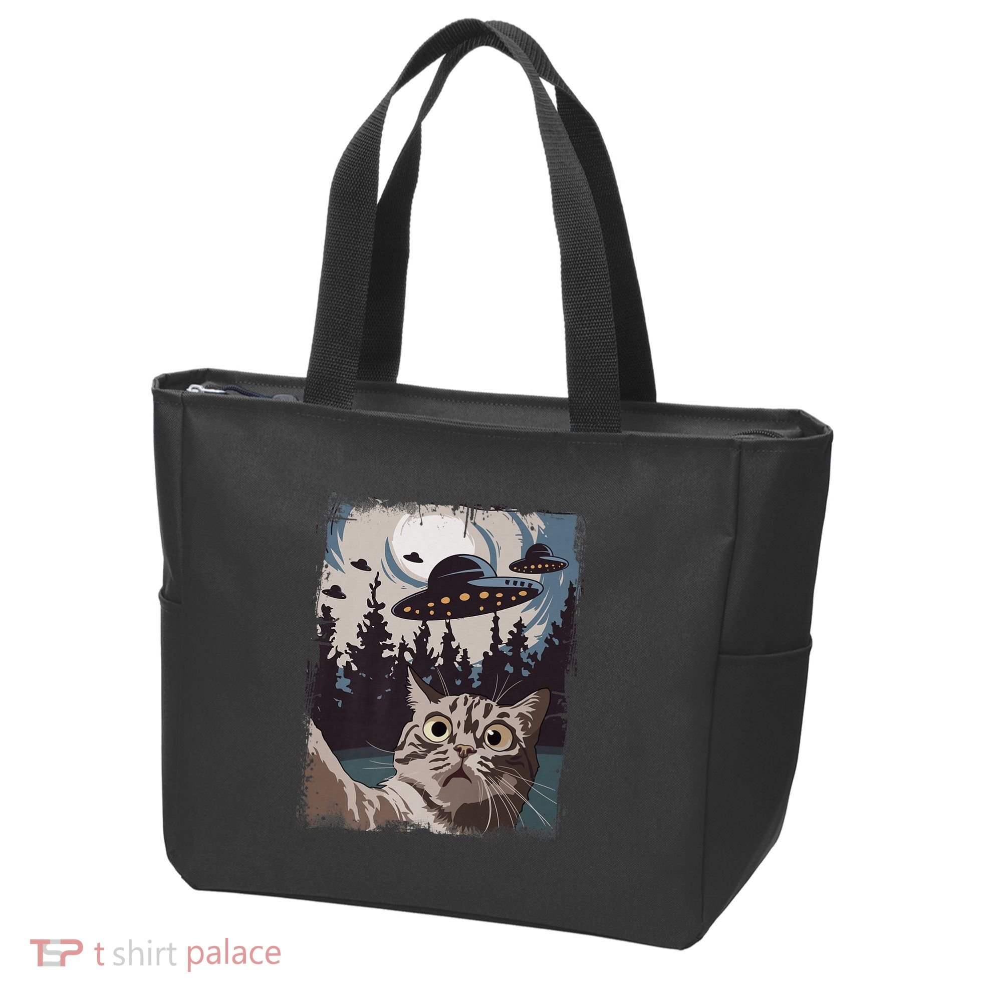 Cat Selfie With Ufo Alien Funny Cat Graphic Tote Bag