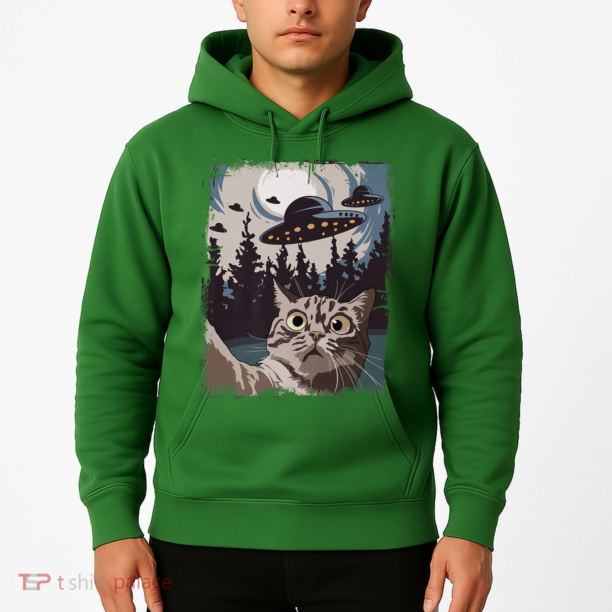 Cat Selfie With Ufo Alien Funny Cat Graphic Hoodie