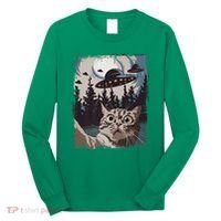 Cat Selfie With Ufo Alien Funny Cat Graphic Long Sleeve Shirt thumb 0