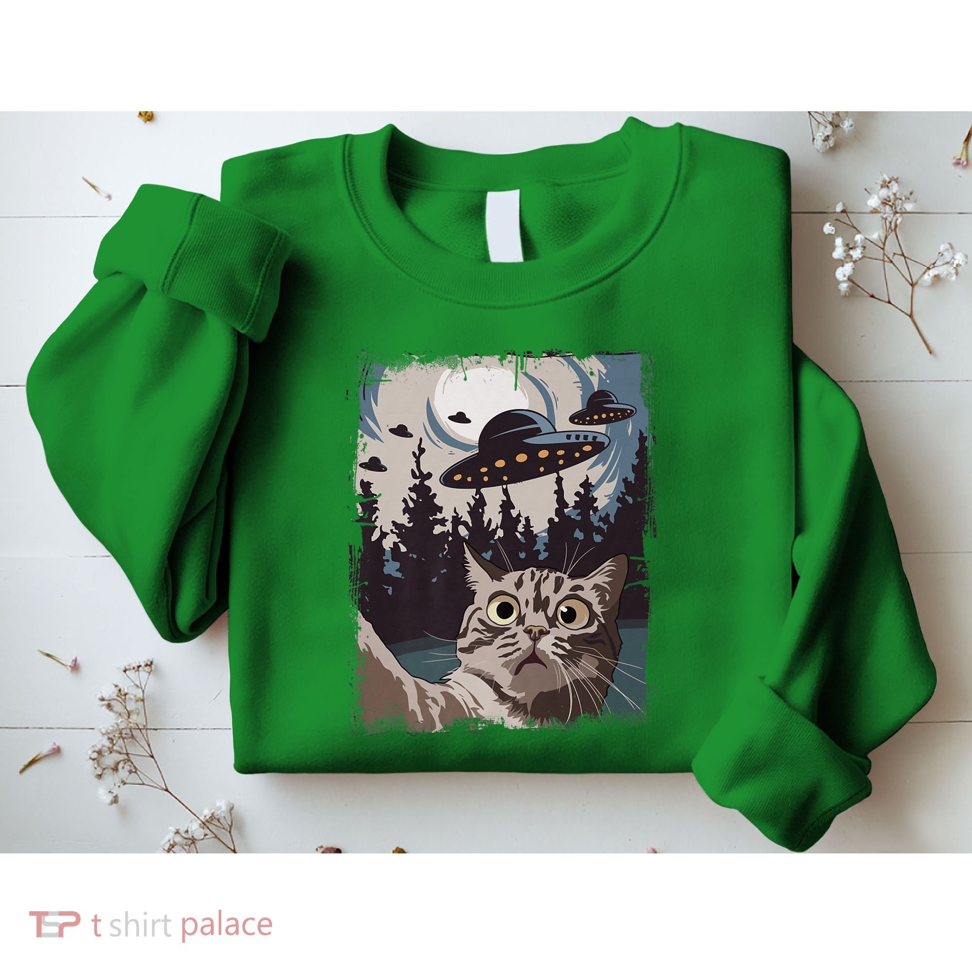 Cat Selfie With Ufo Alien Funny Cat Graphic Sweatshirt