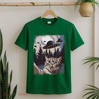 Cat Selfie With Ufo Alien Funny Cat Graphic T-Shirt thumb 2