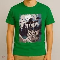 Cat Selfie With Ufo Alien Funny Cat Graphic T-Shirt thumb 3