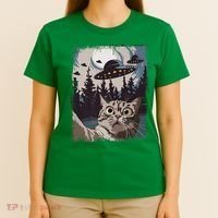 Cat Selfie With Ufo Alien Funny Cat Graphic T-Shirt thumb 4