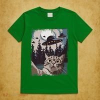 Cat Selfie With Ufo Alien Funny Cat Graphic T-Shirt thumb 5