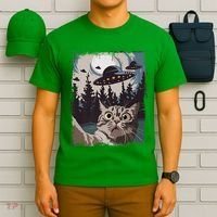 Cat Selfie With Ufo Alien Funny Cat Graphic T-Shirt thumb 6