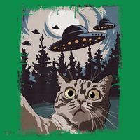 Cat Selfie With Ufo Alien Funny Cat Graphic Button thumb 1