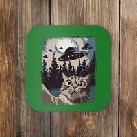 Cat Selfie With Ufo Alien Funny Cat Graphic Coaster thumb 0