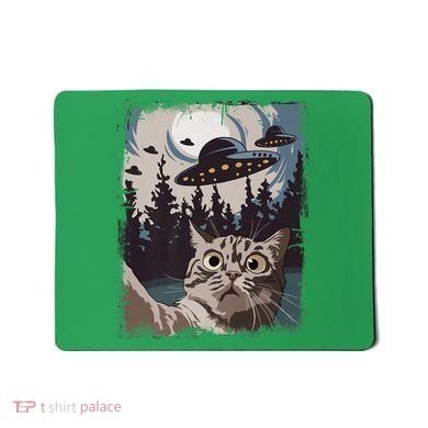 Cat Selfie With Ufo Alien Funny Cat Graphic Mousepad