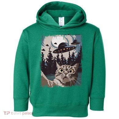 Cat Selfie With Ufo Alien Funny Cat Graphic Toddler Hoodie