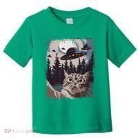 Cat Selfie With Ufo Alien Funny Cat Graphic Toddler T-Shirt thumb 0