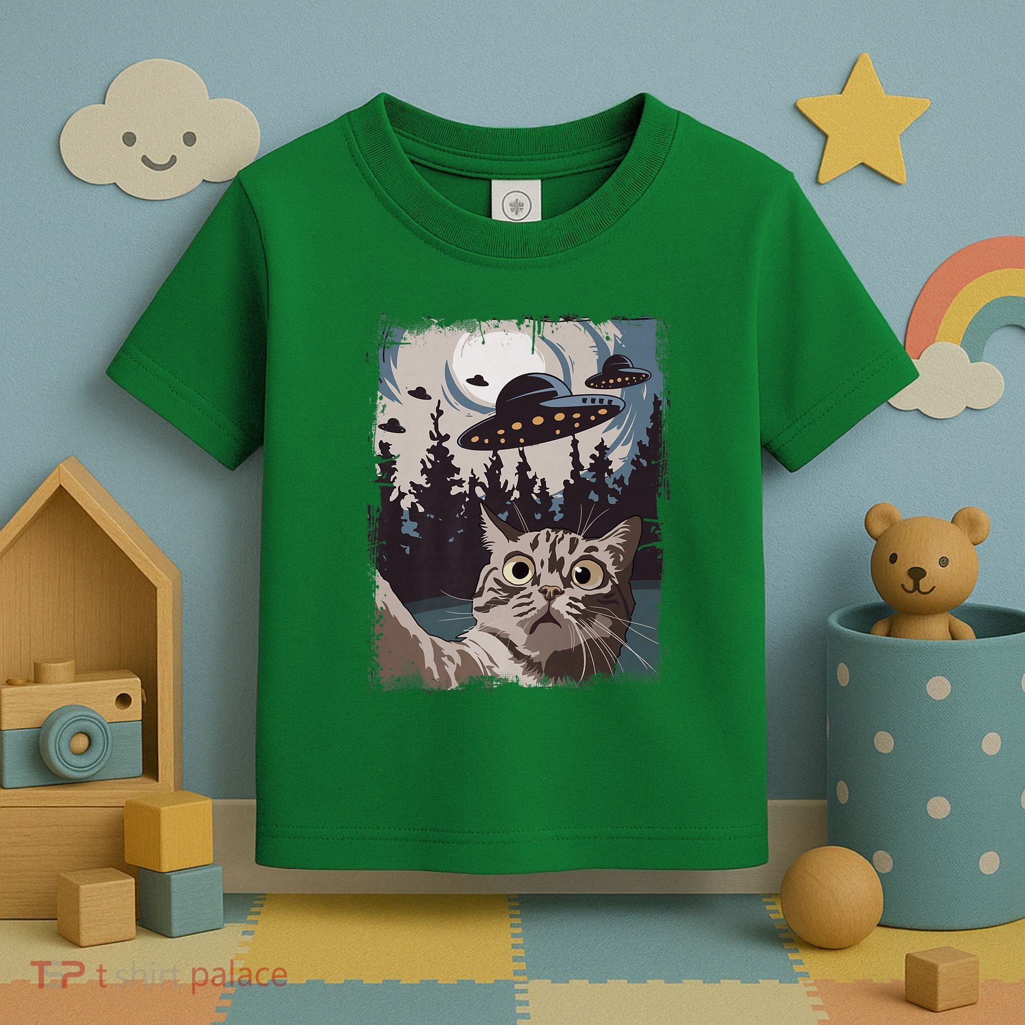 Cat Selfie With Ufo Alien Funny Cat Graphic Toddler T-Shirt