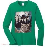 Cat Selfie With Ufo Alien Funny Cat Graphic Women's Long Sleeve Shirt thumb 0