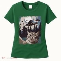Cat Selfie With Ufo Alien Funny Cat Graphic Women's T-Shirt thumb 0