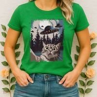 Cat Selfie With Ufo Alien Funny Cat Graphic Women's T-Shirt thumb 2