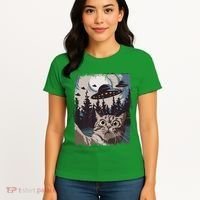 Cat Selfie With Ufo Alien Funny Cat Graphic Women's T-Shirt thumb 4
