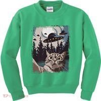 Cat Selfie With Ufo Alien Funny Cat Graphic Kids Sweatshirt thumb 0