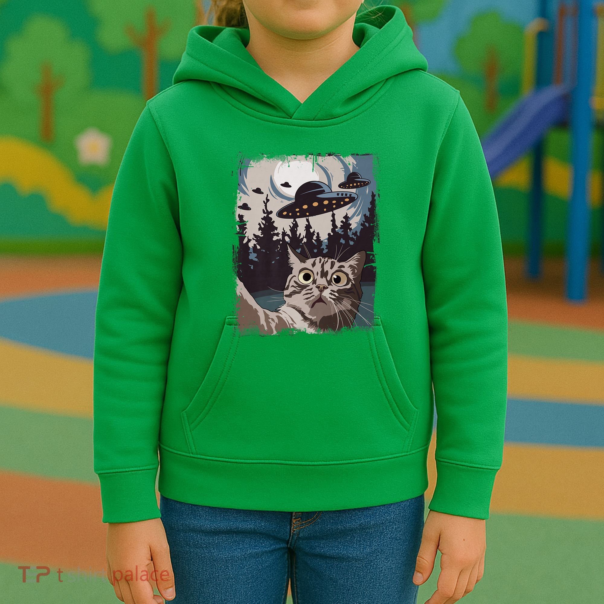 Cat Selfie With Ufo Alien Funny Cat Graphic Kids Hoodie