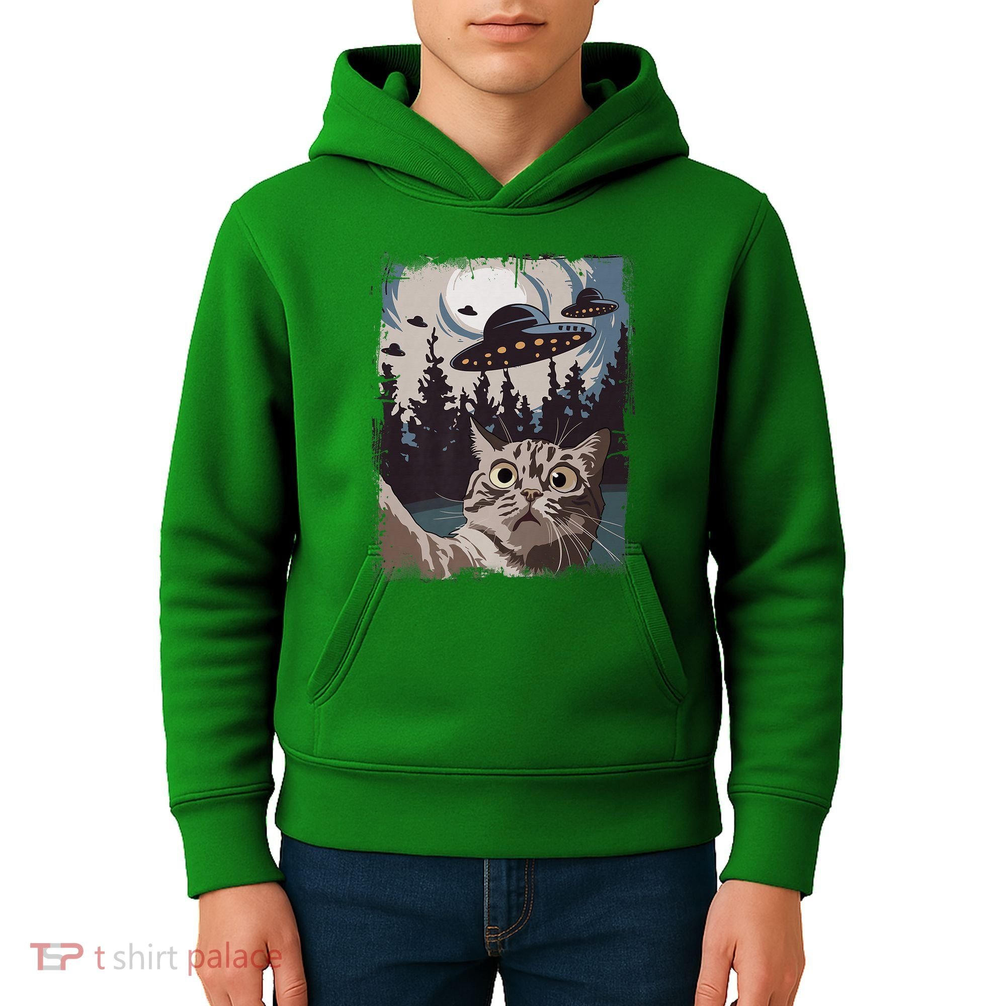 Cat Selfie With Ufo Alien Funny Cat Graphic Kids Hoodie