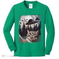Cat Selfie With Ufo Alien Funny Cat Graphic Kids Long Sleeve Shirt thumb 0