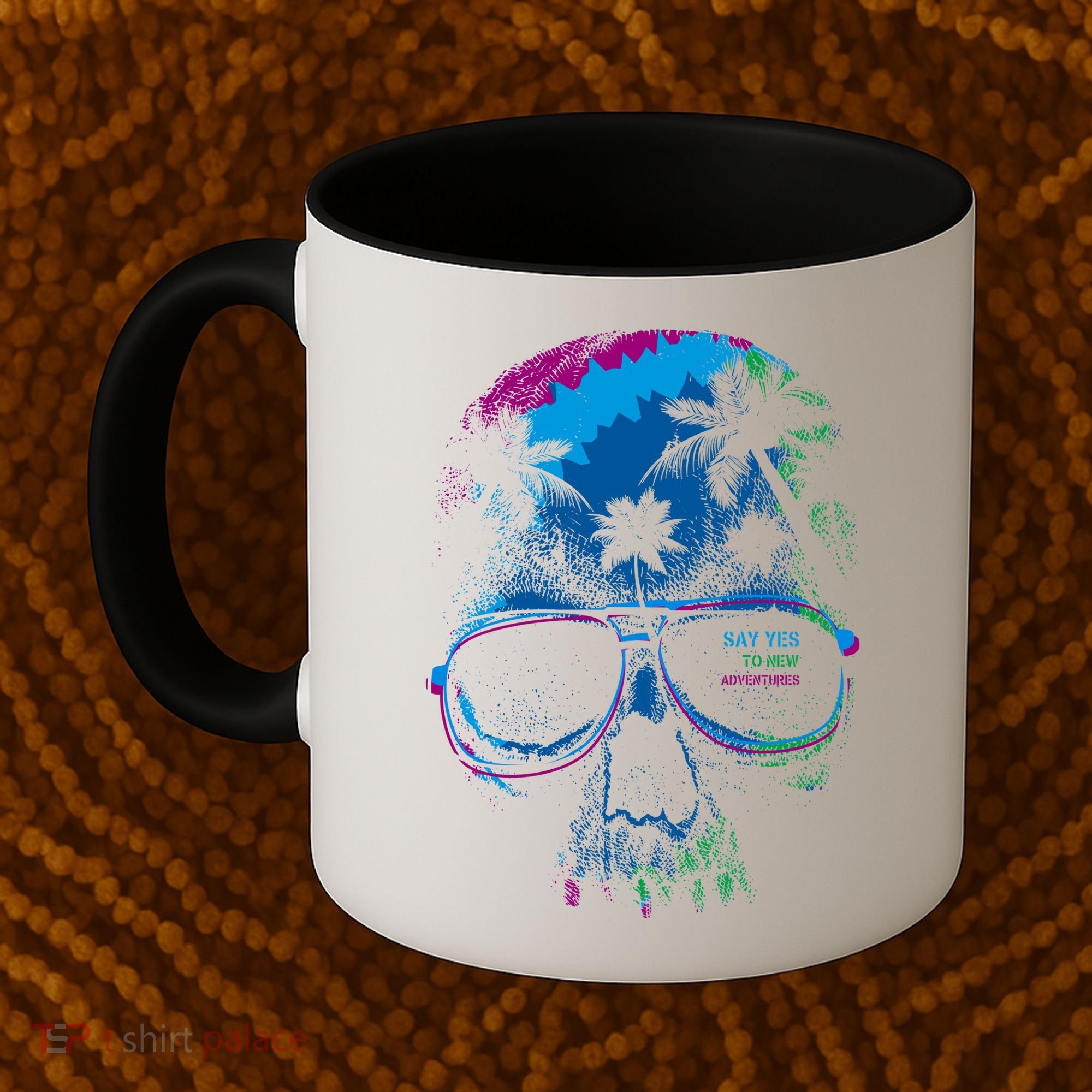 Cool Say Yes To New Adventures Tropical Grunge Skull Coffee Mug