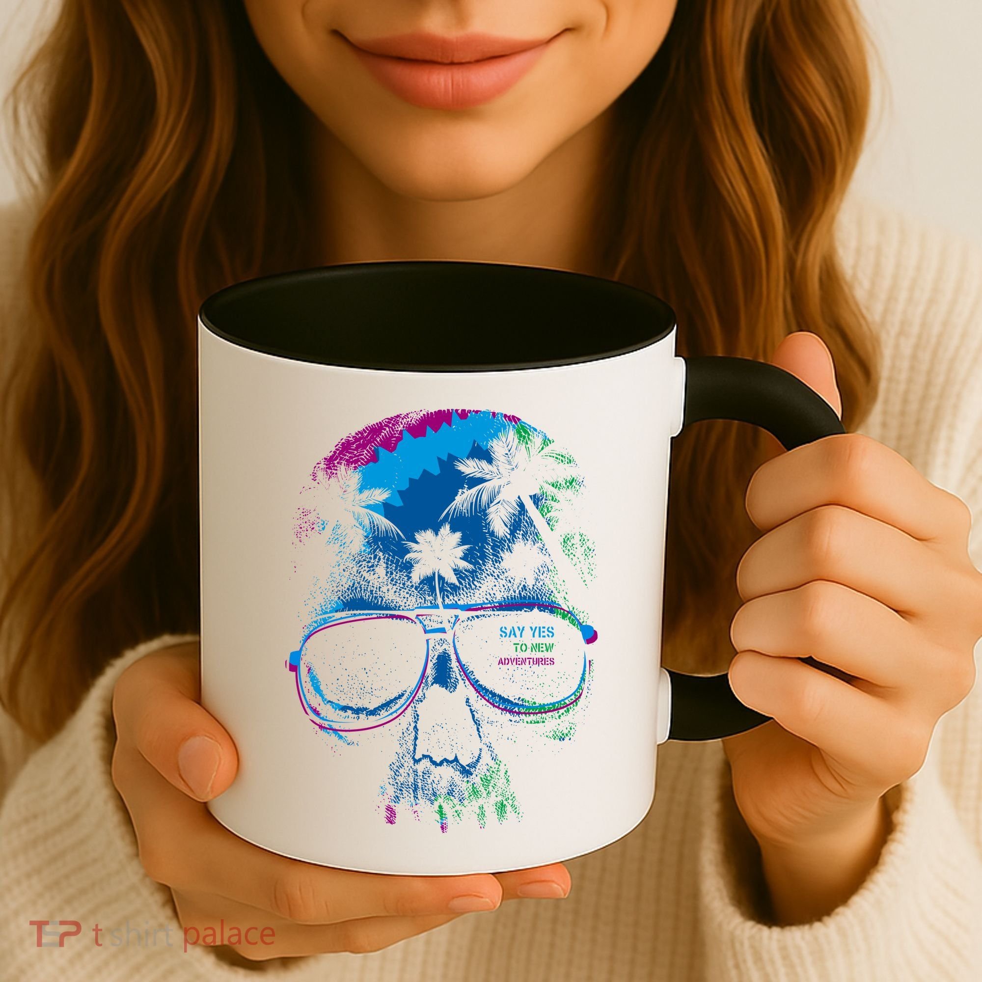 Cool Say Yes To New Adventures Tropical Grunge Skull Coffee Mug
