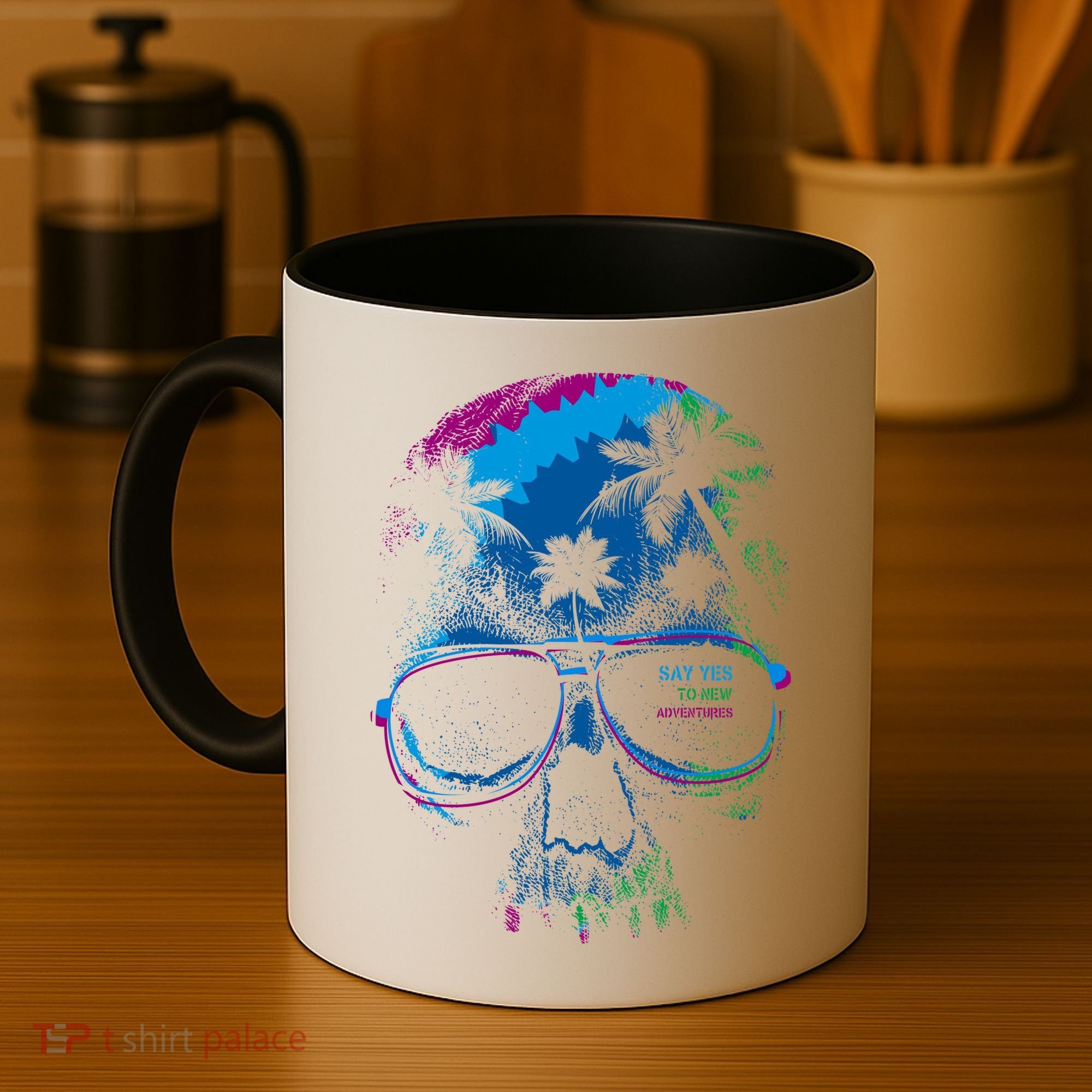 Cool Say Yes To New Adventures Tropical Grunge Skull Coffee Mug