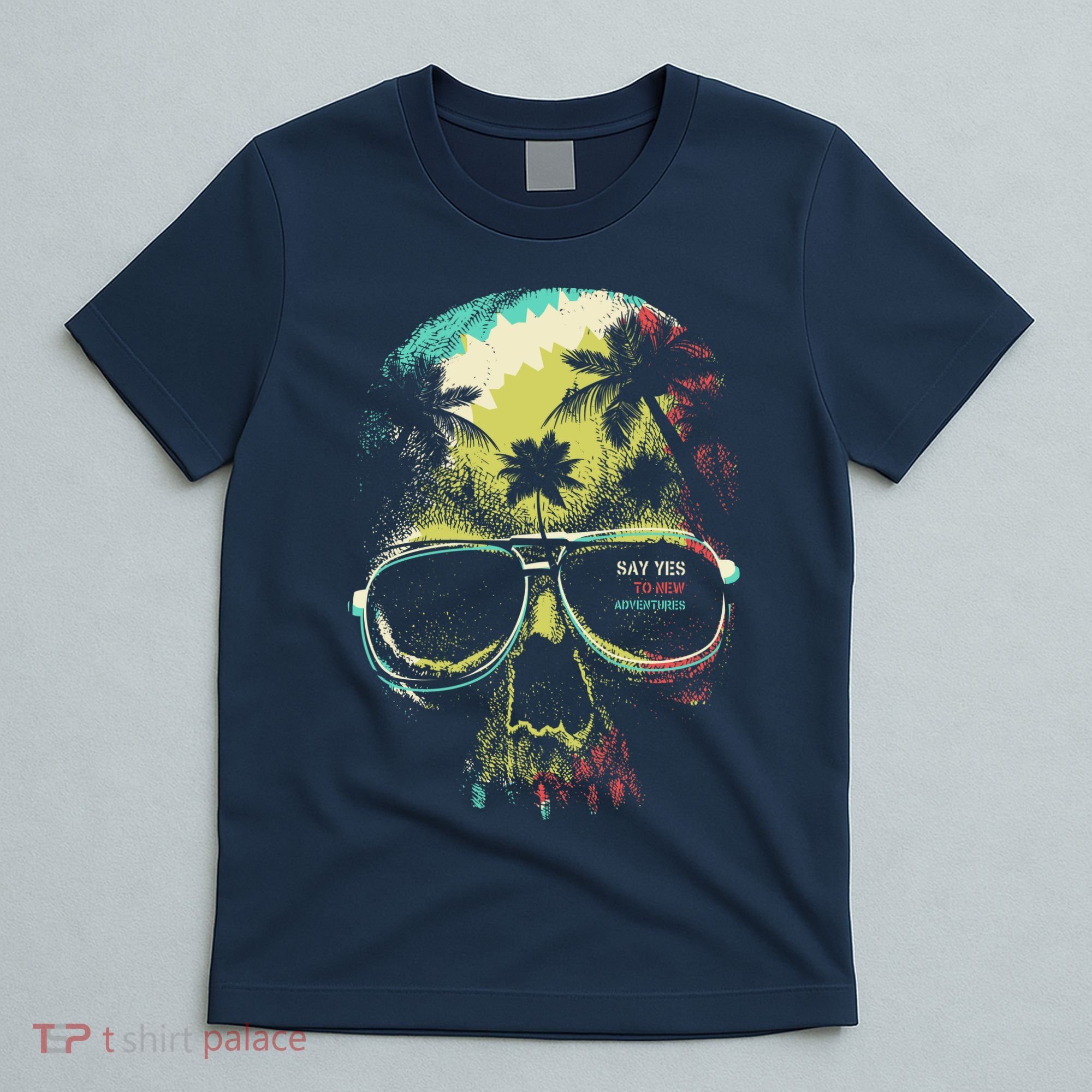Cool Say Yes To New Adventures Tropical Grunge Skull T-Shirt