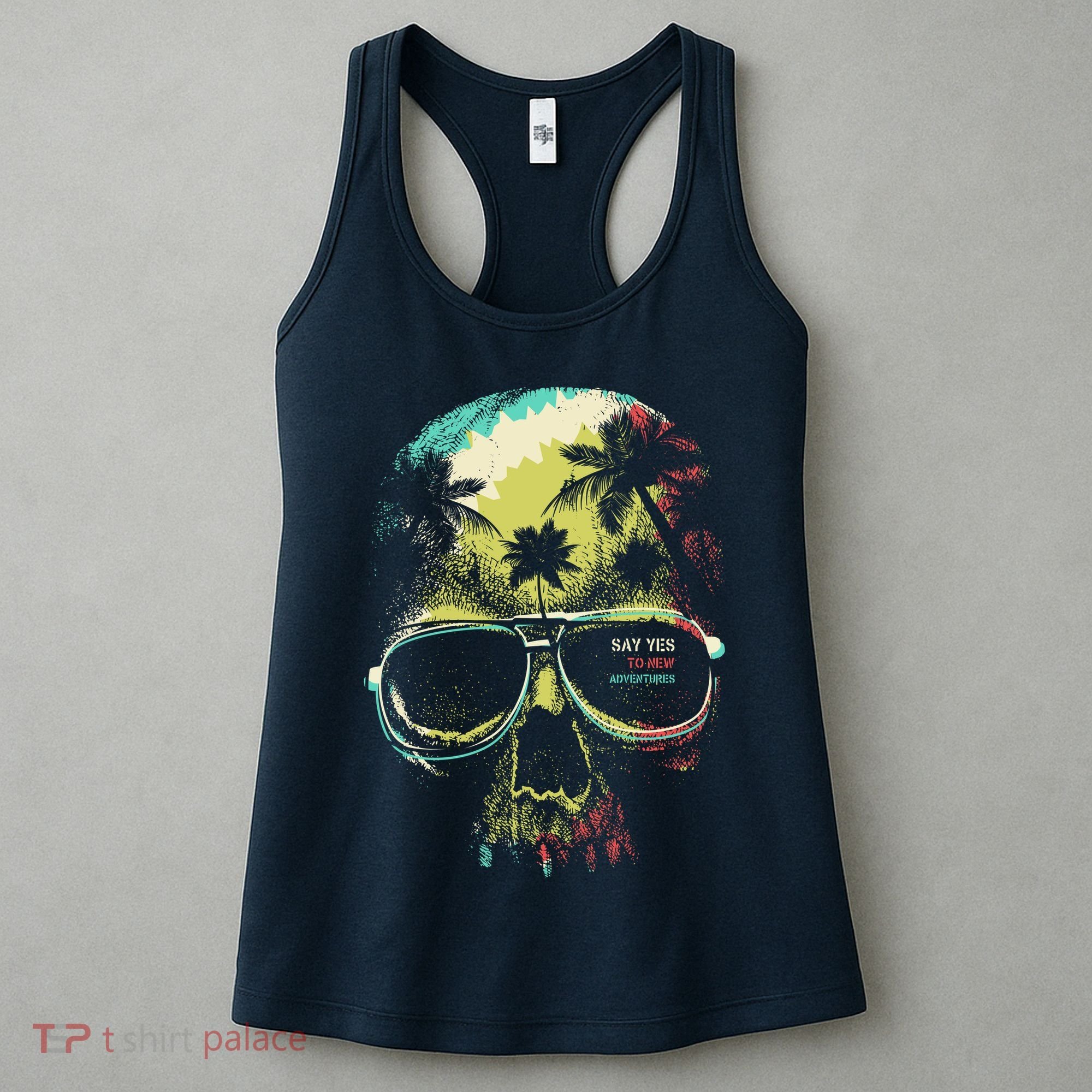 Cool Say Yes To New Adventures Tropical Grunge Skull Women's Tank Top