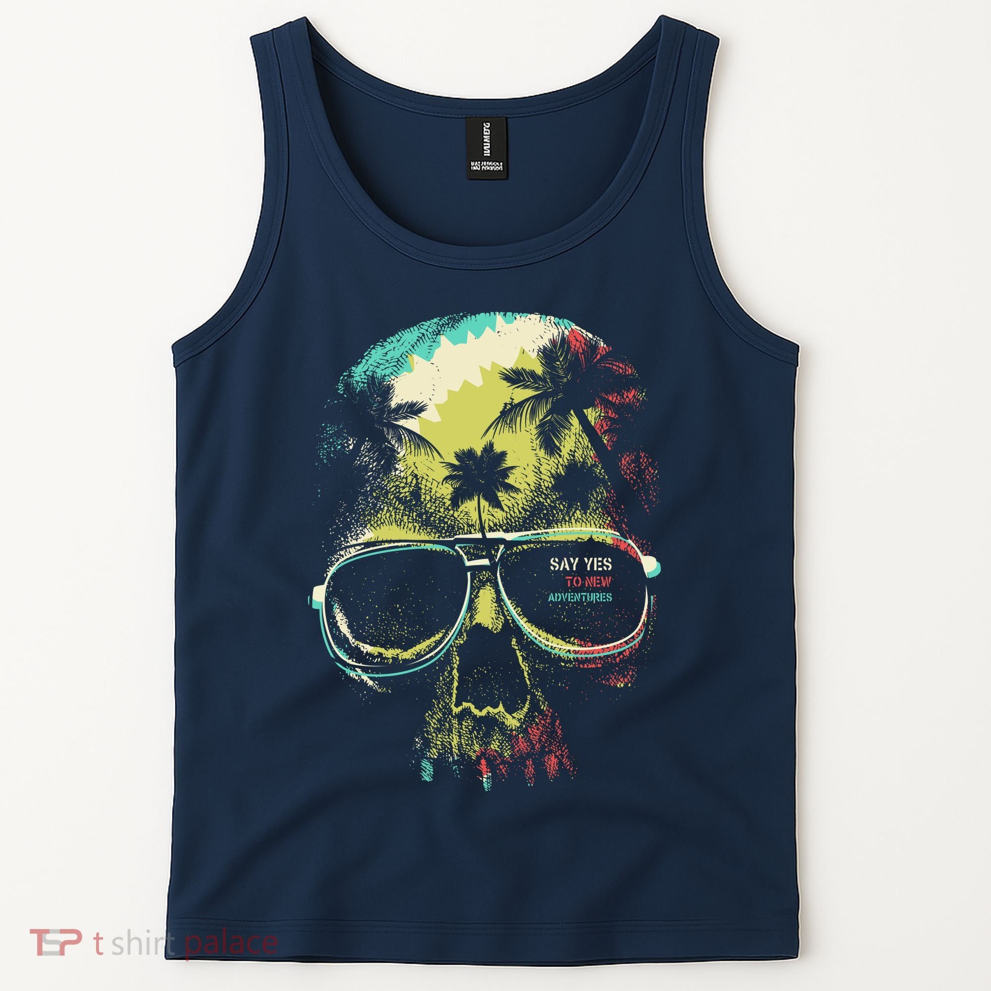 Cool Say Yes To New Adventures Tropical Grunge Skull Tank Top