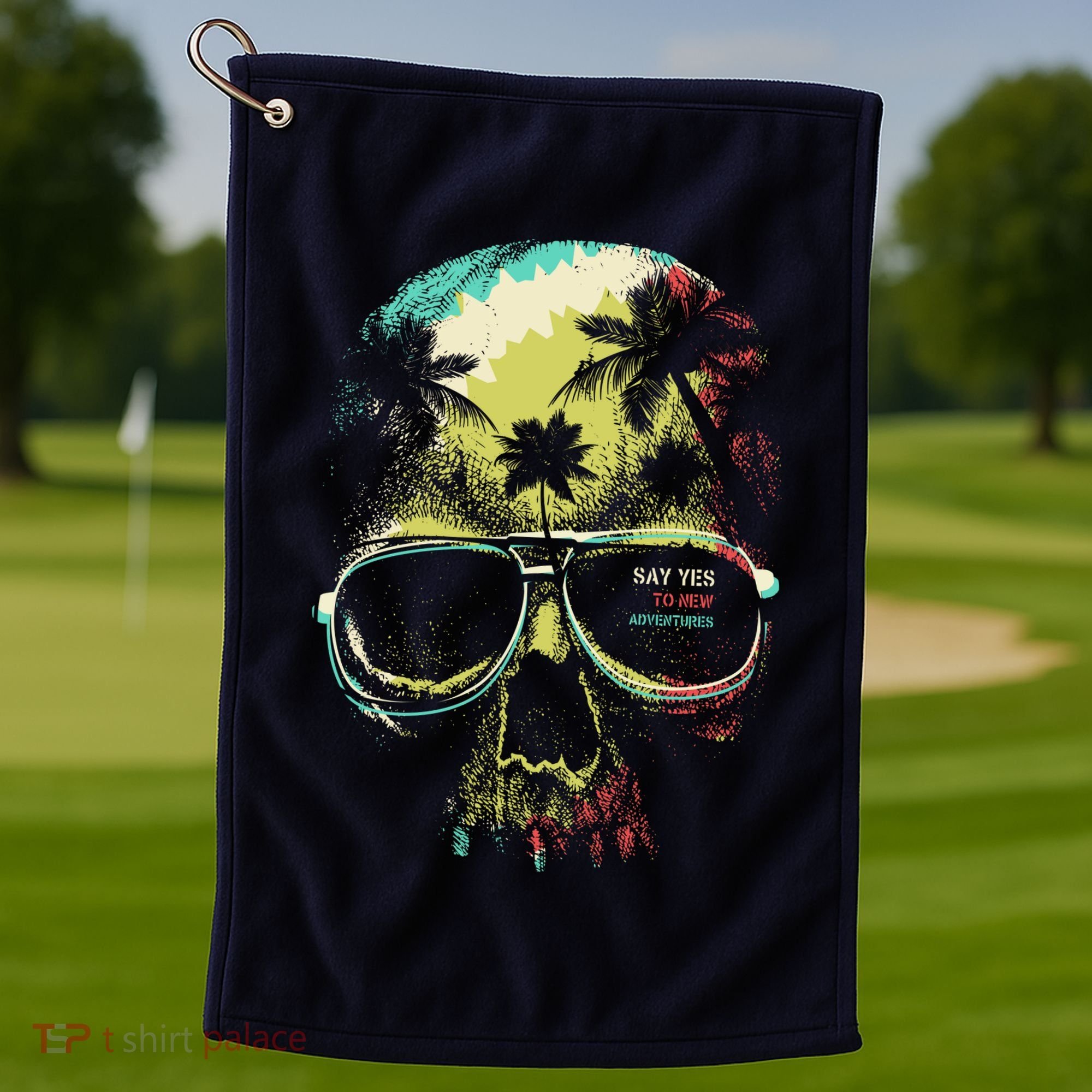 Cool Say Yes To New Adventures Tropical Grunge Skull Golf Towel