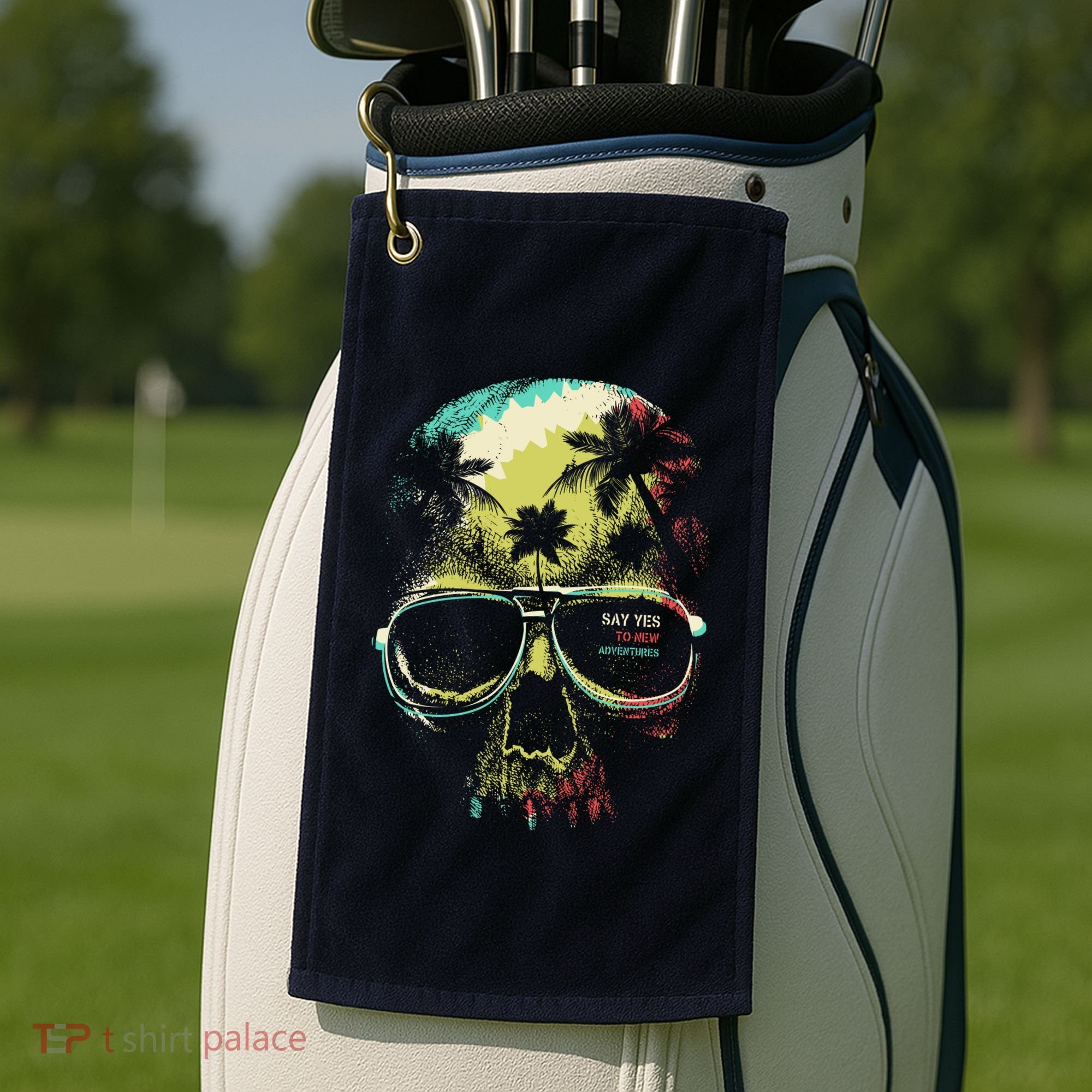 Cool Say Yes To New Adventures Tropical Grunge Skull Golf Towel