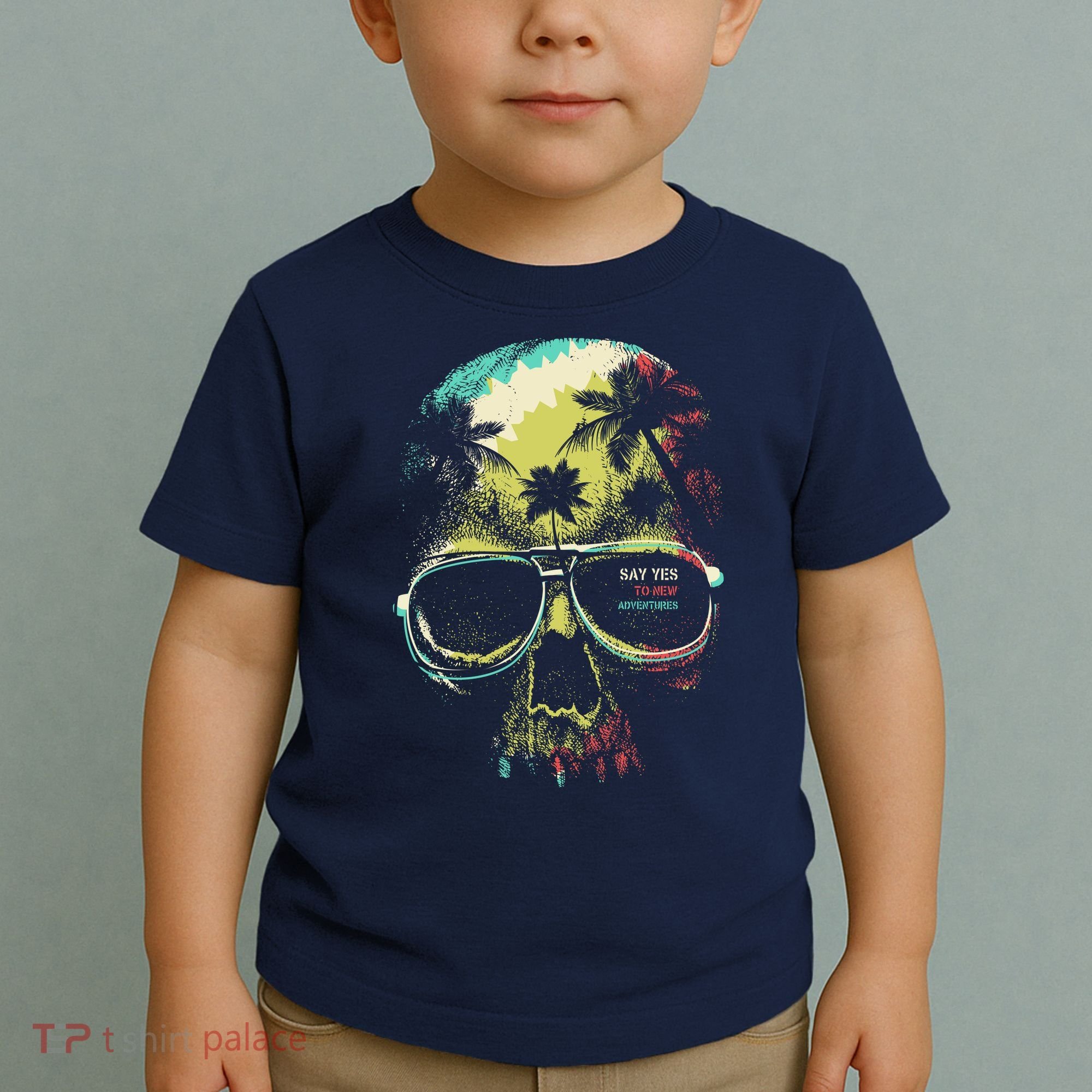 Cool Say Yes To New Adventures Tropical Grunge Skull Toddler T-Shirt
