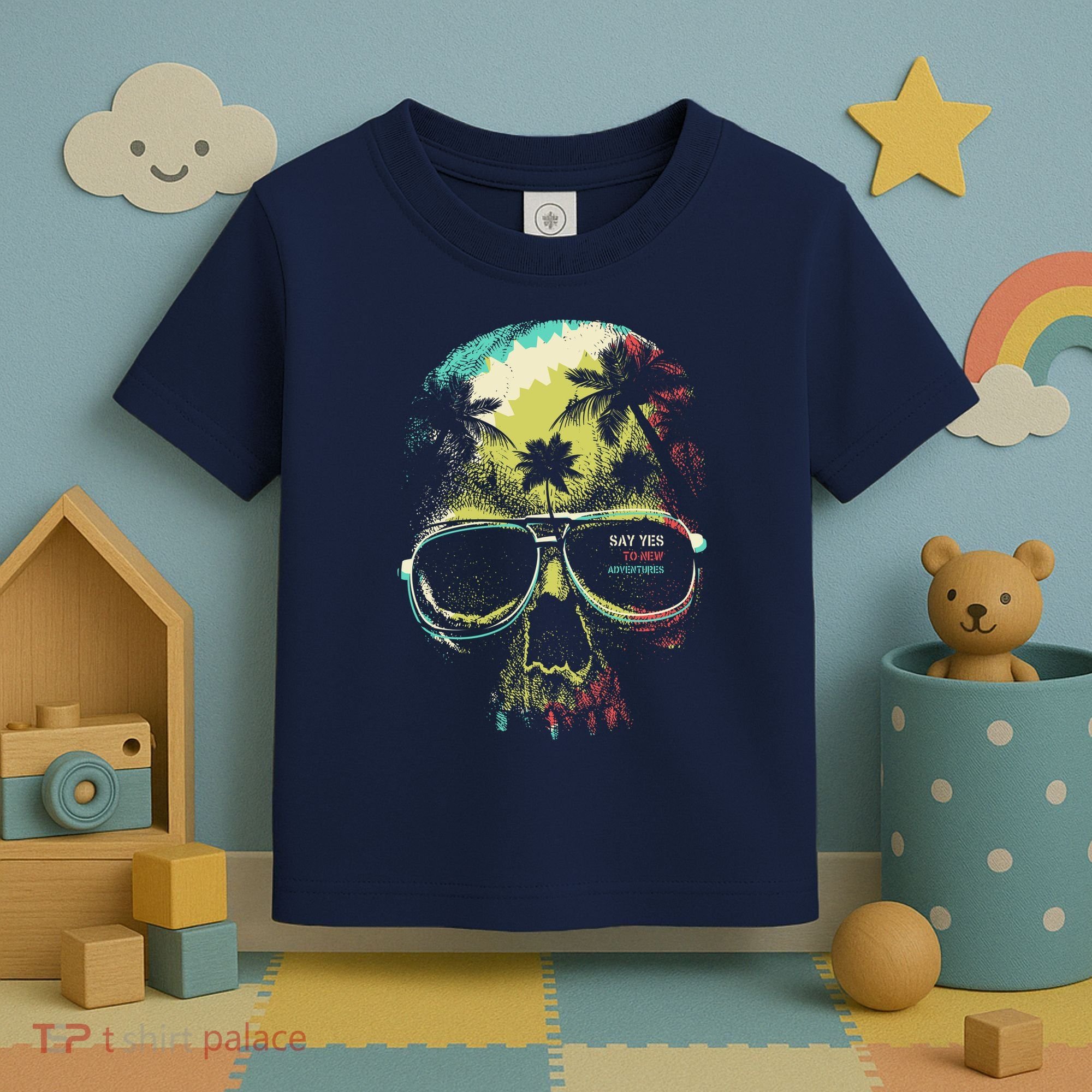 Cool Say Yes To New Adventures Tropical Grunge Skull Toddler T-Shirt