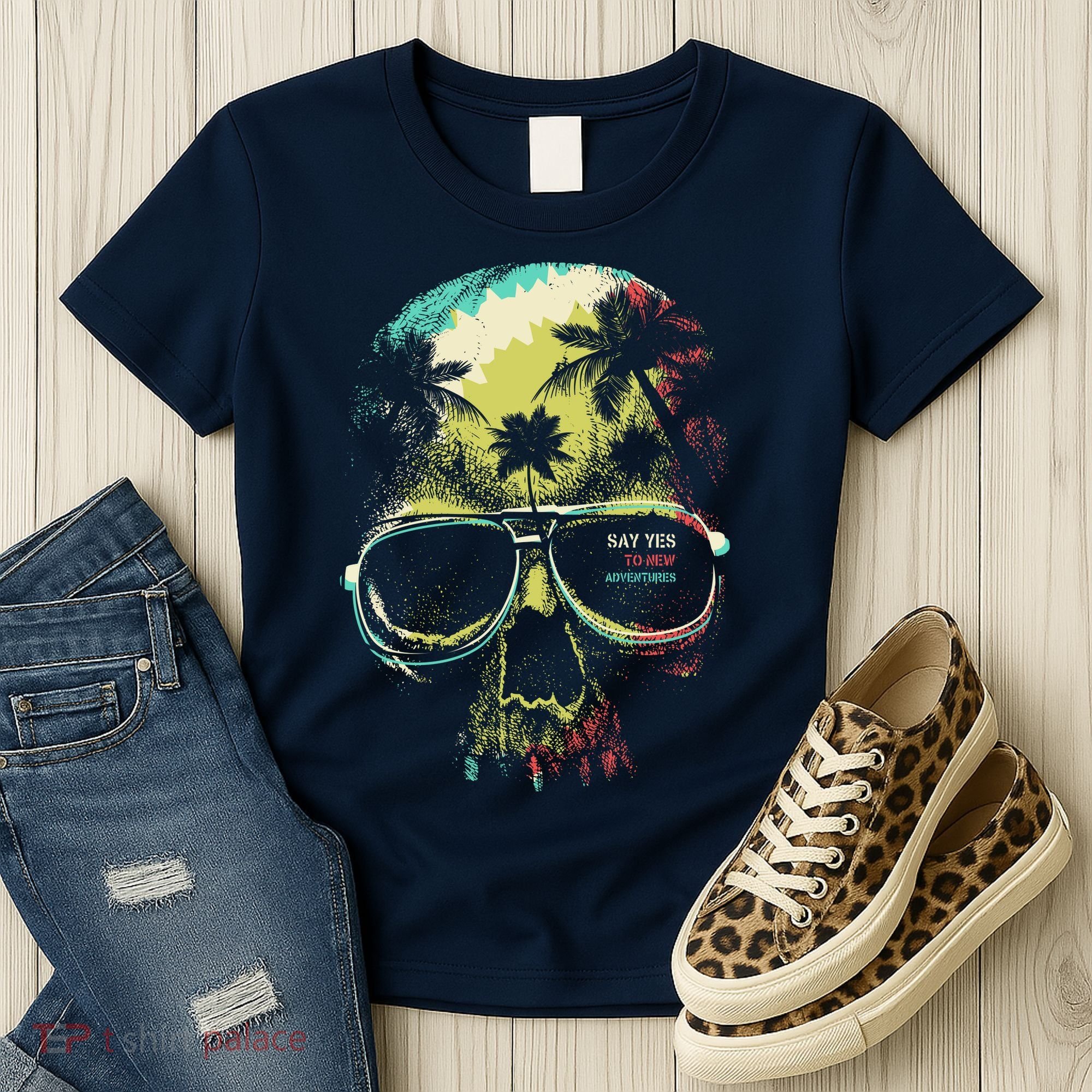 Cool Say Yes To New Adventures Tropical Grunge Skull Women's T-Shirt