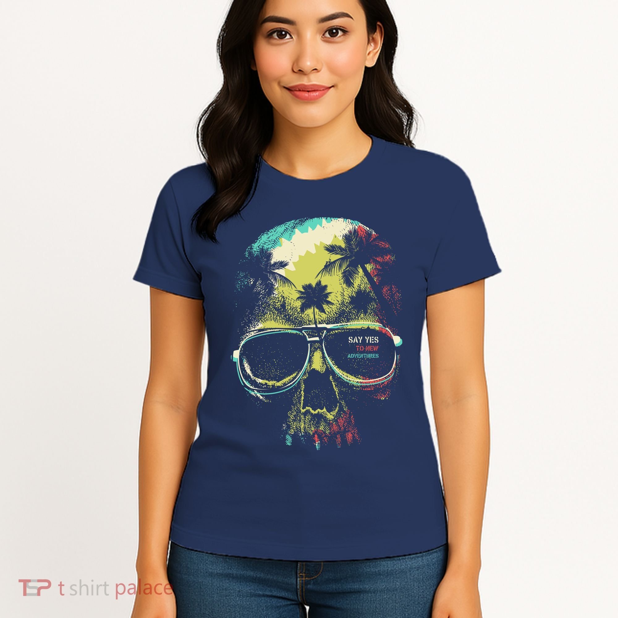 Cool Say Yes To New Adventures Tropical Grunge Skull Women's T-Shirt