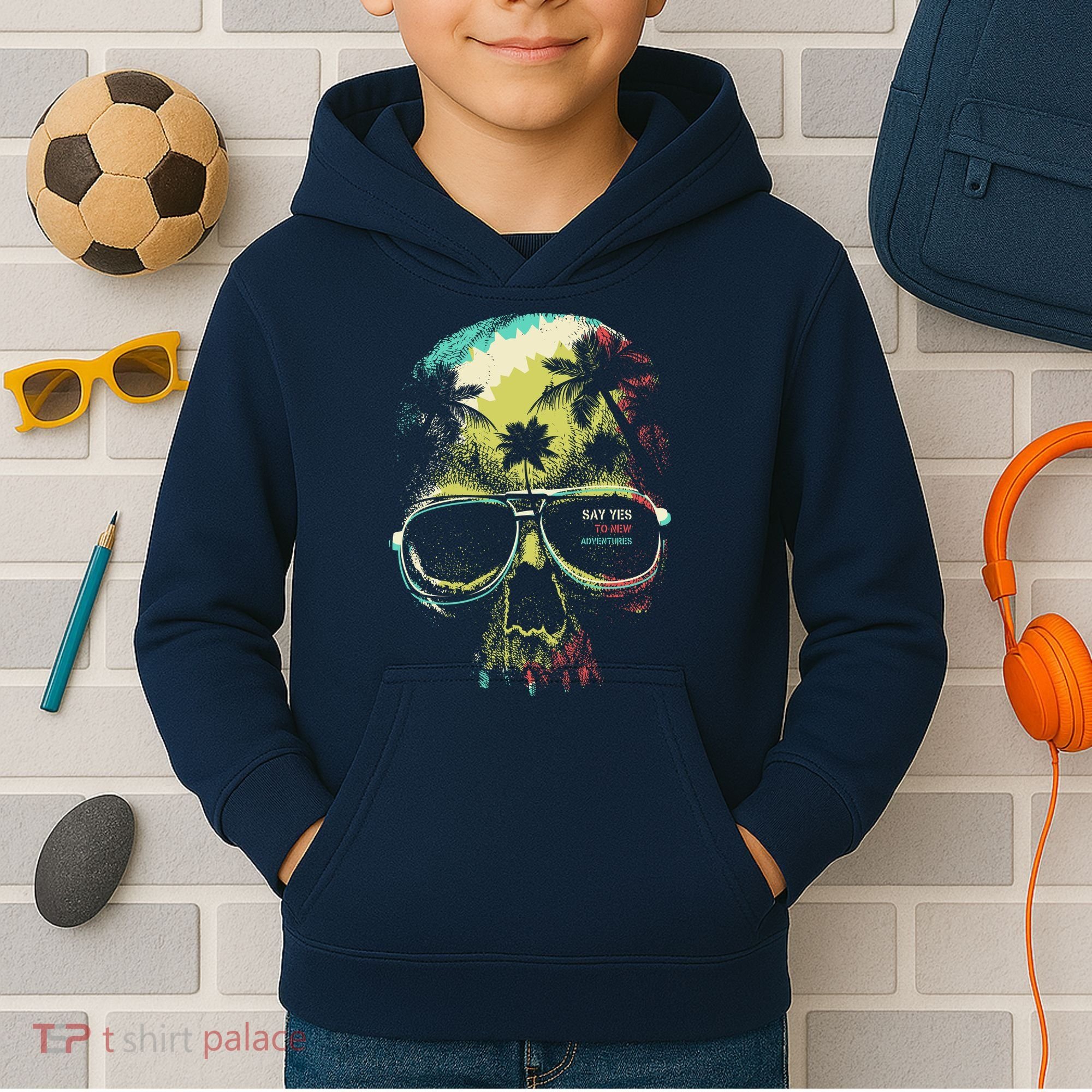 Cool Say Yes To New Adventures Tropical Grunge Skull Kids Hoodie