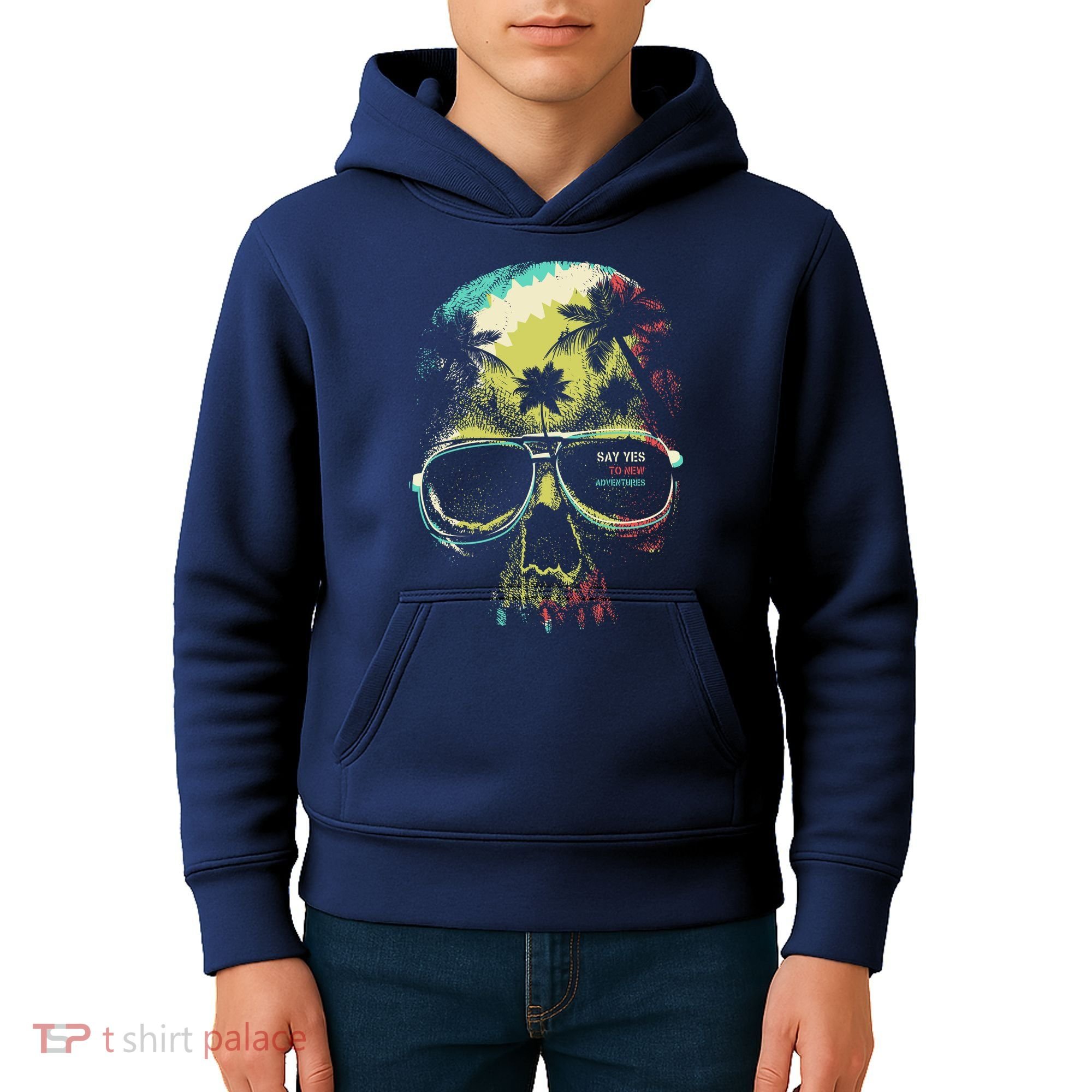 Cool Say Yes To New Adventures Tropical Grunge Skull Kids Hoodie