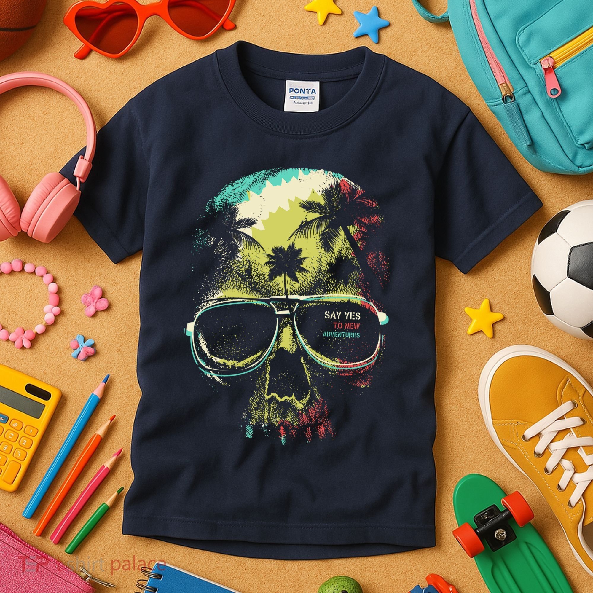 Cool Say Yes To New Adventures Tropical Grunge Skull Kids T-Shirt