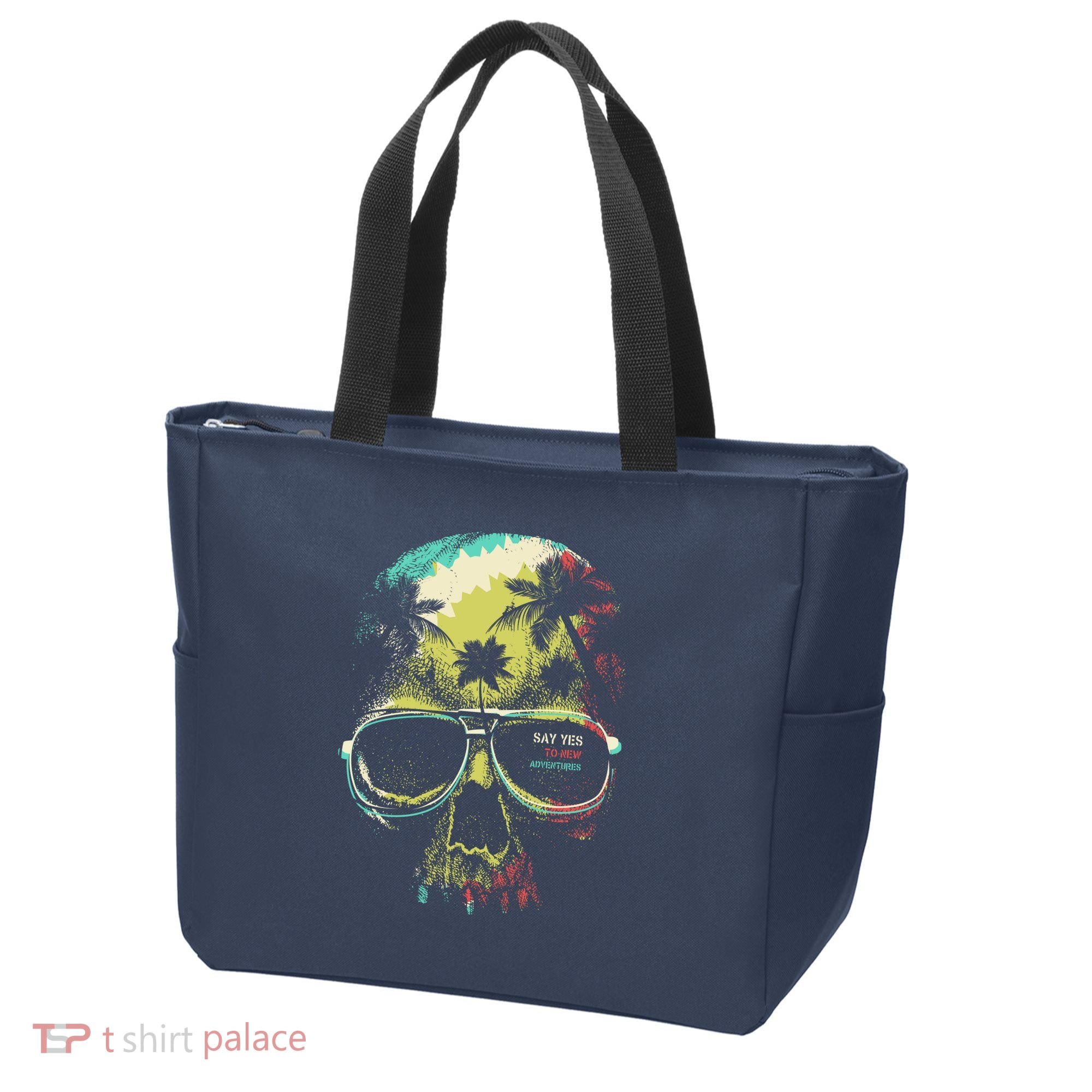 Cool Say Yes To New Adventures Tropical Grunge Skull Tote Bag